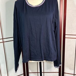 Bombas Navy Blue Long Sleeve top with multi color striped collar and cuffs